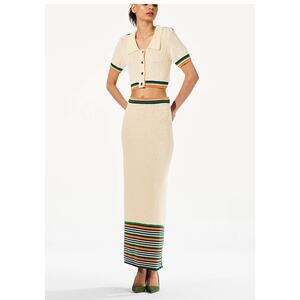 Christopher John Rogers Stripe Boucle Pencil Midi Skirt in Buttermilk XS